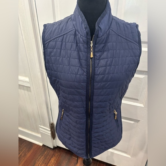 Jezeel Los Angeles Navy Front Pocket Zip Up Quilted Vest Sz M Adjustable Back - Picture 1 of 5